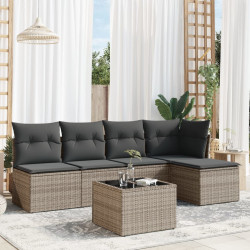 6 Pcs conjunto sofás de jardim com almofadões vime cinzento