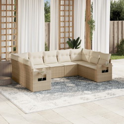 9 Pcs conjunto de sofás p/ jardim com almofadões vime PE bege