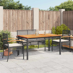 5 Pcs conjunto de jantar p/ jardim c/ almofadões vime PE preto