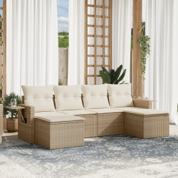 6 Pcs conjunto de sofás p/ jardim com almofadões vime PE bege
