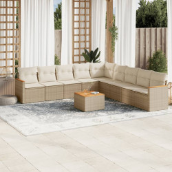 10 Pcs conjunto de sofás p/ jardim com almofadões vime PE bege