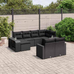 10 Pcs conjunto sofás de jardim c/ almofadões vime PE preto
