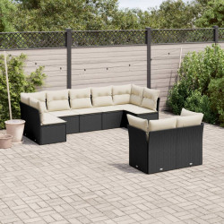 9 Pcs conjunto de sofás p/ jardim c/ almofadões vime PE preto