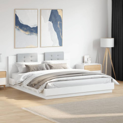 Estrutura de cama com cabeceira e luzes LED 160x200 cm branco