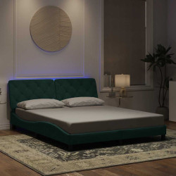 Estrutura de cama com LED sem colchão 160x200 cm veludo verde-escuro