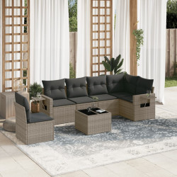 7 Pcs conjunto sofás p/ jardim c/ almofadões vime PE cinzento