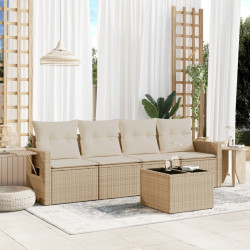 5 Pcs conjunto de sofás p/ jardim com almofadões vime PE bege