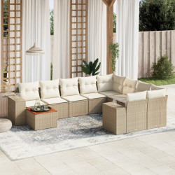 10 Pcs conjunto de sofás p/ jardim com almofadões vime PE bege
