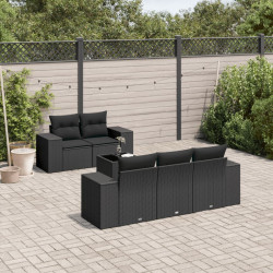 6 Pcs conjunto sofás de jardim c/ almofadões vime PE preto