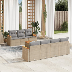 8 Pcs conj. sofás jardim c/ almofadões vime PE bege misturado