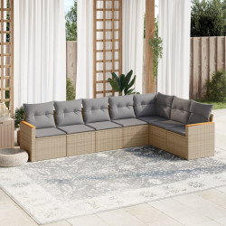 7 Pcs conj. sofás jardim c/ almofadões vime PE bege misturado