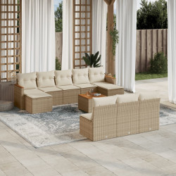 11 Pcs conjunto sofás de jardim c/ almofadões vime PE bege
