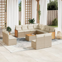 12 Pcs conjunto de sofás p/ jardim com almofadões vime PE bege