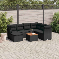 8 Pcs conjunto sofás de jardim com almofadões vime PE preto