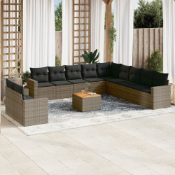 12 Pcs conjunto de sofás jardim c/ almofadões vime PE cinzento