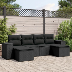 6 Pcs conjunto sofás de jardim c/ almofadões vime PE preto
