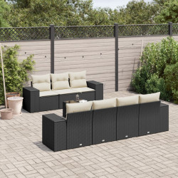 8 Pcs conjunto sofás de jardim com almofadões vime PE preto