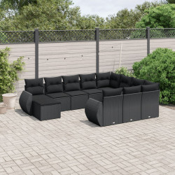 11 Pcs conjunto sofás de jardim c/ almofadões vime PE preto