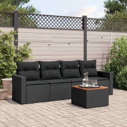 5 Pcs conjunto sofás de jardim com almofadões vime PE preto