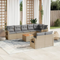 9 Pcs conj. sofás jardim c/ almofadões vime PE bege misturado
