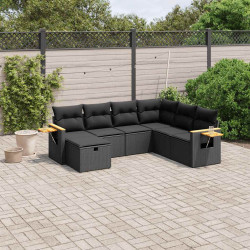 7 Pcs conjunto de sofás p/ jardim c/ almofadões vime PE preto