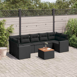 8 Pcs conjunto sofás de jardim com almofadões vime PE preto