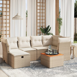 7 Pcs conjunto de sofás p/ jardim com almofadões vime PE bege