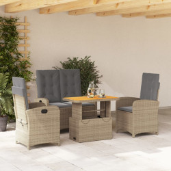 4 Pcs conjunto de jantar p/ jardim c/ almofadões vime PE bege