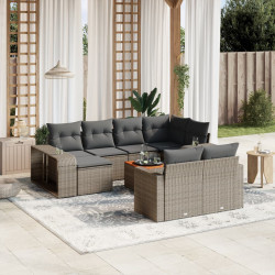 11 Pcs conjunto sofás de jardim c/ almofadões vime PE cinzento
