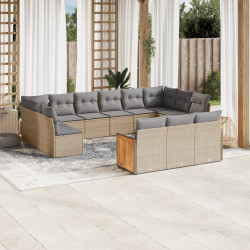 13 Pcs conjunto de sofás p/ jardim com almofadões vime PE bege