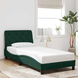 Estrutura de cama sem colchão 90x190 cm veludo verde-escuro