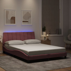 Estrutura de cama com LED sem colchão hanko 120x200 cm veludo rosa