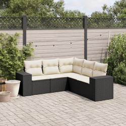 5 Pcs conjunto sofás de jardim com almofadões vime PE preto