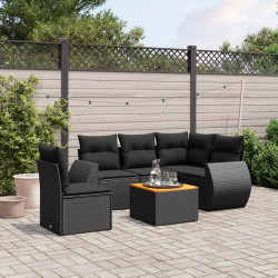 6 Pcs conjunto sofás de jardim c/ almofadões vime PE preto