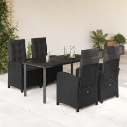 5 Pcs conjunto de jantar p/ jardim c/ almofadões vime PE preto