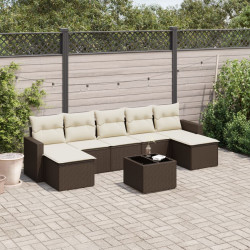 8 Pcs conjunto sofás de jardim c/ almofadões vime PE castanho