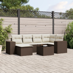 7 Pcs conjunto de sofás jardim c/ almofadões vime PE castanho
