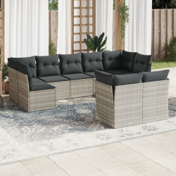 9 Pcs conj. sofás jardim com almofadões vime PE cinzento-claro