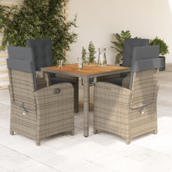 5 Pcs conjunto de jantar p/ jardim c/ almofadões vime PE cinza