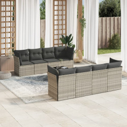9 Pcs conj. sofás jardim com almofadões vime PE cinzento-claro