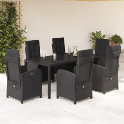 7 Pcs conjunto de jantar p/ jardim c/ almofadões vime PE preto