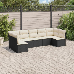 7 Pcs conjunto de sofás p/ jardim c/ almofadões vime PE preto