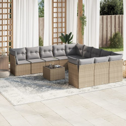 12 Pcs conjunto de sofás p/ jardim com almofadões vime PE bege