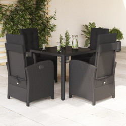 5 Pcs conjunto de jantar p/ jardim c/ almofadões vime PE preto