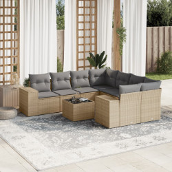 9 Pcs conjunto de sofás p/ jardim com almofadões vime PE bege