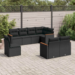 8 Pcs conjunto sofás de jardim com almofadões vime PE preto