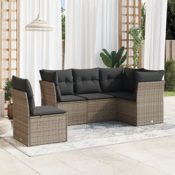 5 Pcs conjunto sofás de jardim c/ almofadões vime PE cinzento
