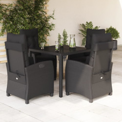 5 Pcs conjunto de jantar p/ jardim c/ almofadões vime PE preto