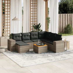 8 Pcs conjunto sofás de jardim c/ almofadões vime PE cinzento