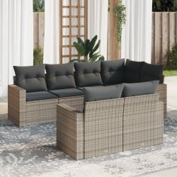 7 Pcs conjunto sofás p/ jardim c/ almofadões vime PE cinzento